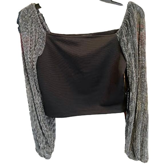 Wildfox Benicia Black Crop Top with Sheer Long Sleeves Size M NWT - Picture 2 of 5